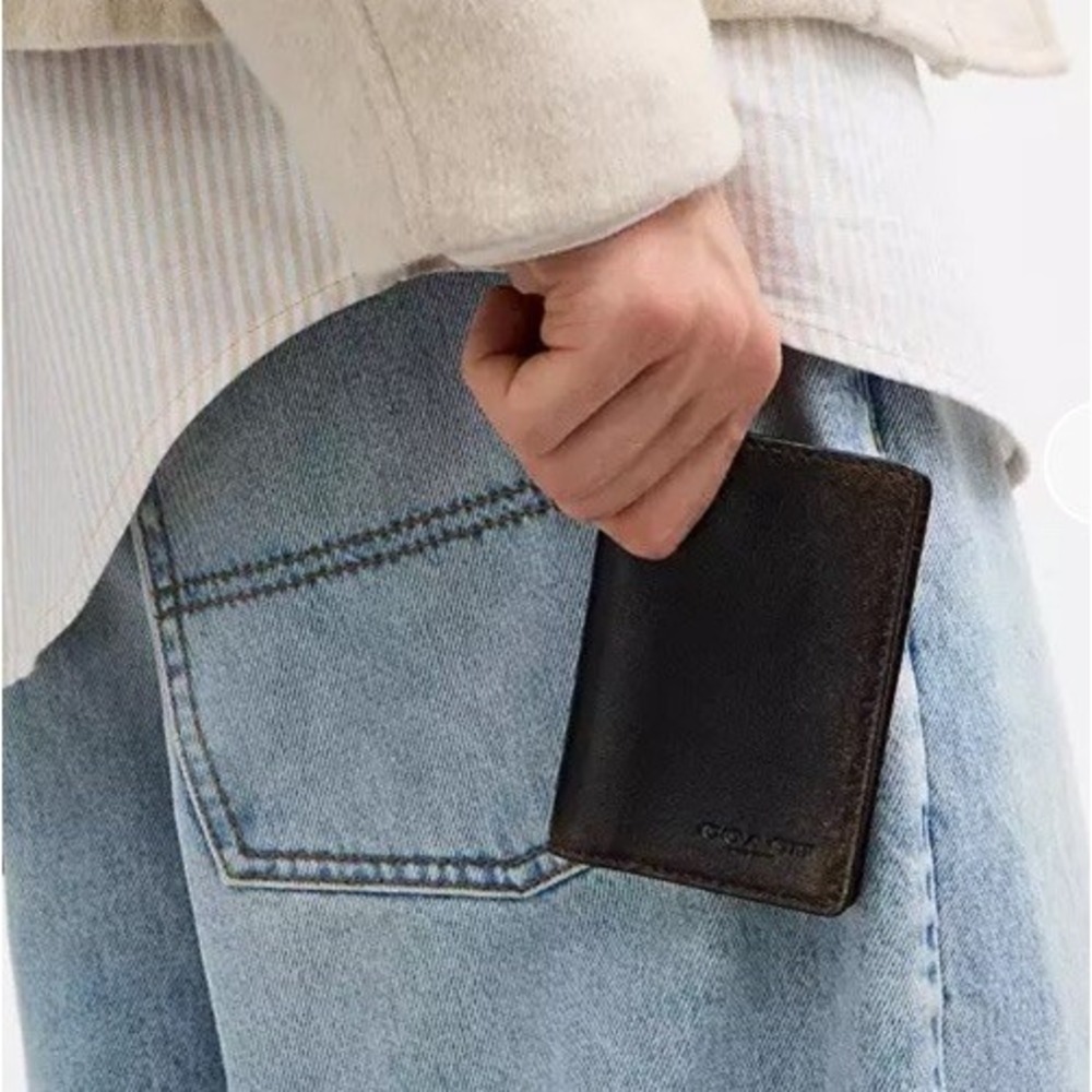 Coach ID Card Wallet In Loved Black Brown Rub-off smooth leather NEW